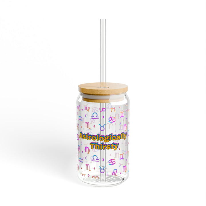 Astrologically Thirsty 16 oz Glass Coffee Tumbler with Bamboo Lid & Straw