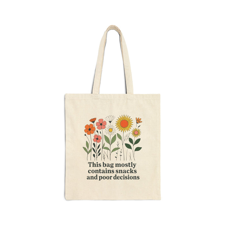 Funny Floral Tote - "This Bag Contains Snacks & Poor Decisions" Canvas Bag for Moms, Besties, Students and Hot Messes - Free Shipping